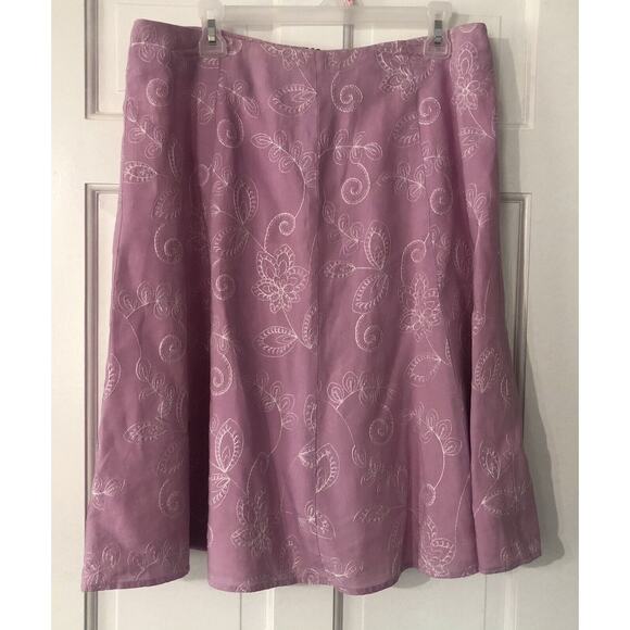Vintage David Brooks Pink Embroidered A-line Linen Lined Skirt Women’s 12 - Picture 1 of 4